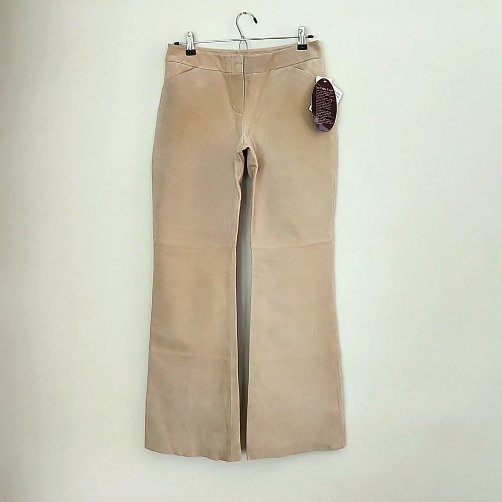Newport News genuine leather beige Bootcut pants pockets women's size 4